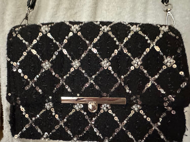 All over Embroidered with Silver Pearls, Flowers Glass Cristal Beads Tweed Mini