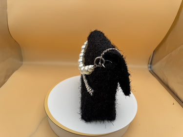Luxury Black Tweed Mini Handbag with White Sapphire Embellishment