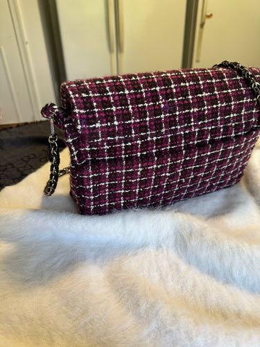 Magenta, White Black Poly Acrylic Mini Tweed Handbag