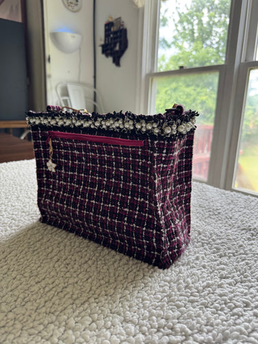 Magenta, white, and black  Square tweed handbag