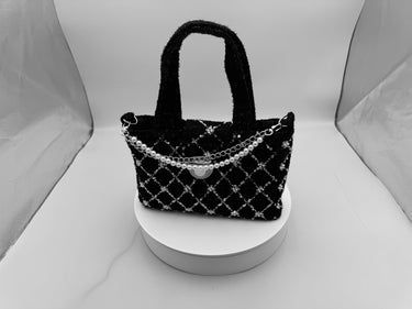 Mini Tweed Handbag – Embroidered with Silver Sequins, Pearls & Crystal Beads