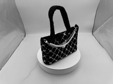 Mini Tweed Handbag – Embroidered with Silver Sequins, Pearls & Crystal Beads