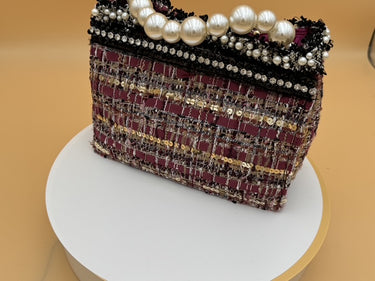 Luxury Tweed Handbag with Silk Jacquard Ribbon – Multi-Color
