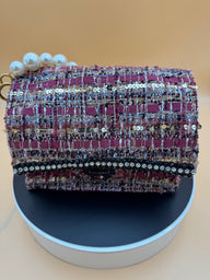 Mini Geometric Tweed Handbag – Pink, Teal, White & Tan