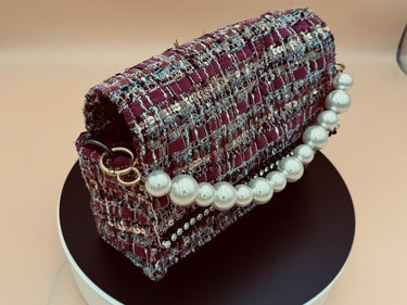 Mini Geometric Tweed Handbag – Pink, Teal, White & Tan