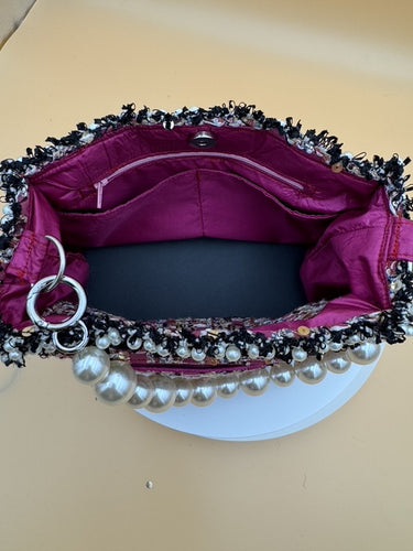 Luxury Tweed Handbag with Silk Jacquard Ribbon – Multi-Color