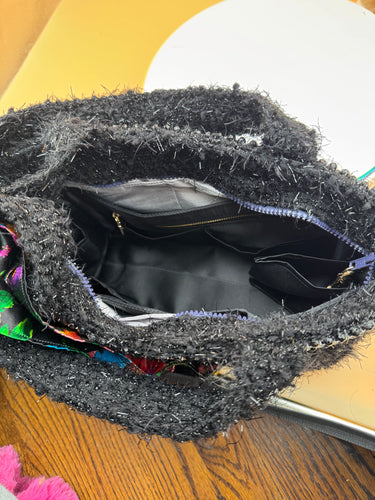 Luxury Black Tweed Tote Bag with Briefcase Style & Bag Organizer