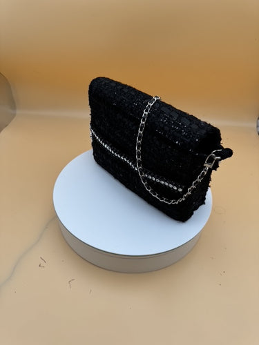 Mini Luxury Black French Tweed Handbag – Timeless Elegance
