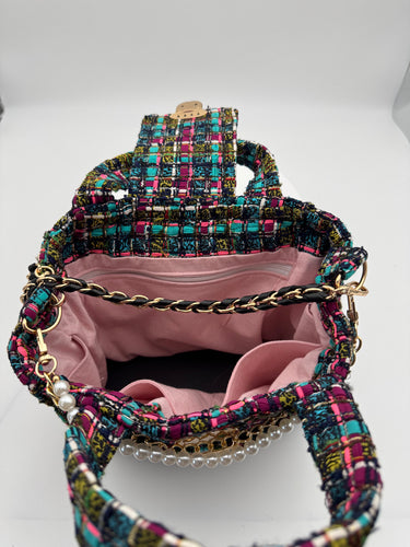 July 18 Multi-Color Silk Jacquard Ribbon Tweed Tote