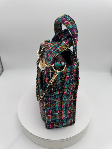 July 18 Multi-Color Silk Jacquard Ribbon Tweed Tote
