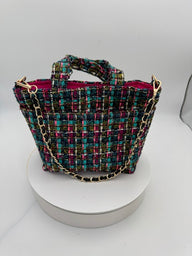 Tweed Tote Hand Bag Multi-Color Silk Jacquard Ribbon French Tweed