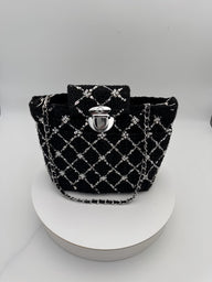 Tweed Tote Handbag - All Embroidered w/Silver Sequins, Pearls, Flowers Glass, French Tweed.